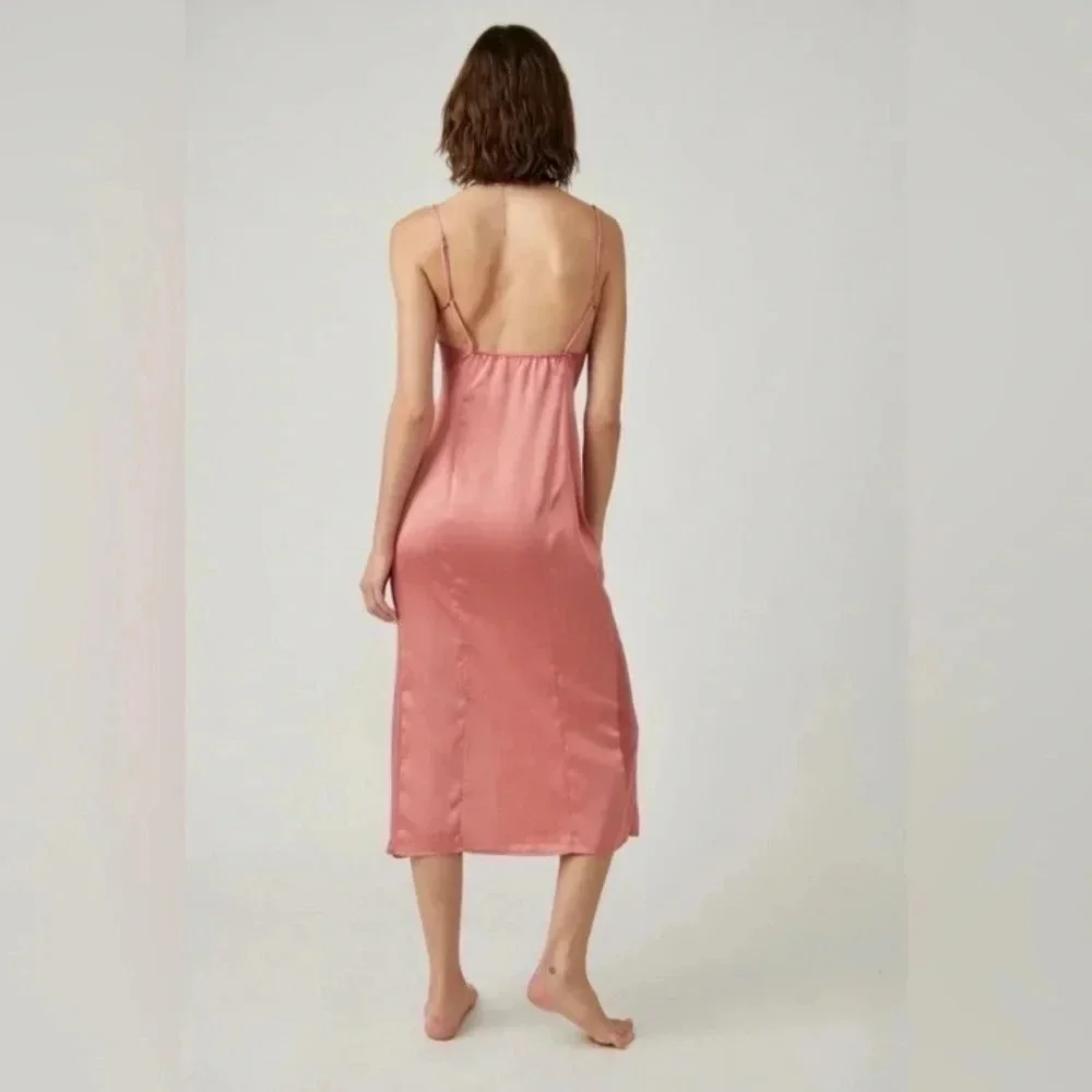 NWT Free People City Cool Midi Slip Dress Size Medium in Canyon Clay Pink